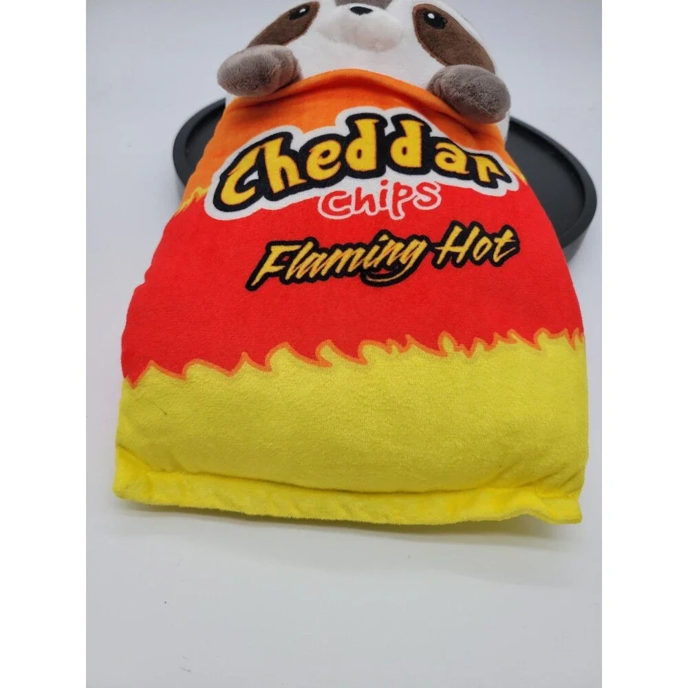 Cheddar Chips Flaming Hot Parody Pals Chip Bag Raccoon Plush Toy 10.5